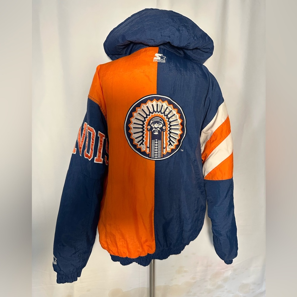 Vintage University of Illinois Starter jacket. Chief Illini. IIlliniwek Mens Lg